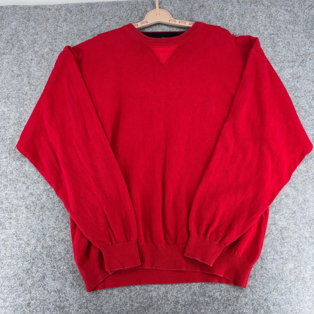 Tommy Hilfiger Golf Y2K Mens XXL Red Cotton Crewneck Sweater Pullover Flag Logo